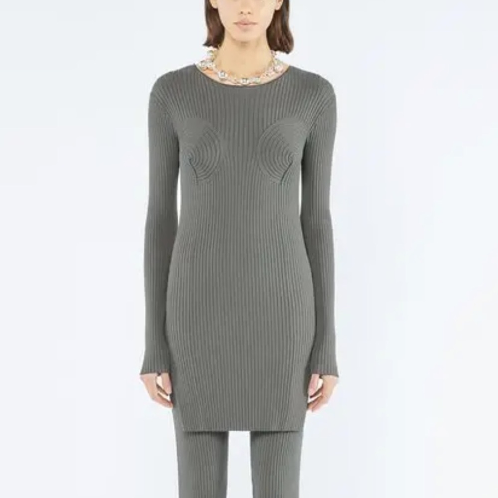 $745 NWT Nanushka “Luzza” Ribbed L/S Top with Shaped Bust in Asphalt Sz Large